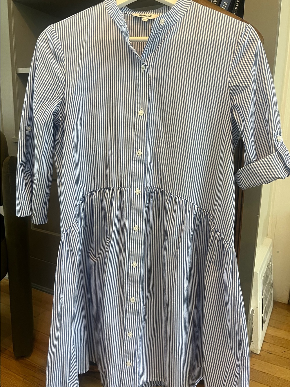 Madewell 100% Cotton Blue and White Striped Button-Front shirt Dress